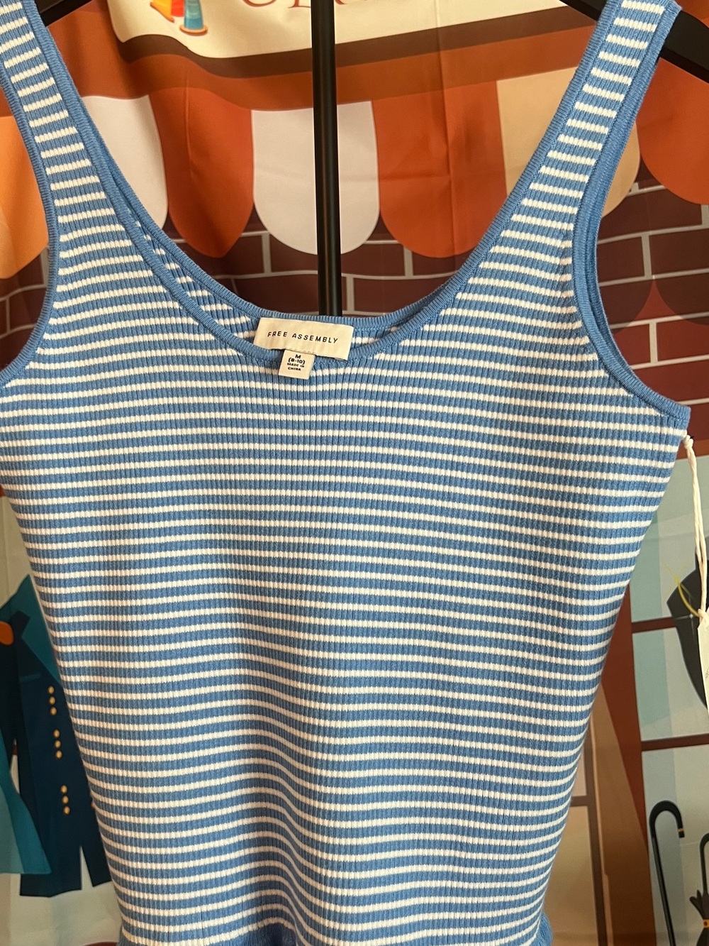 Free Assembly Blue & White Striped Knit Tank Top